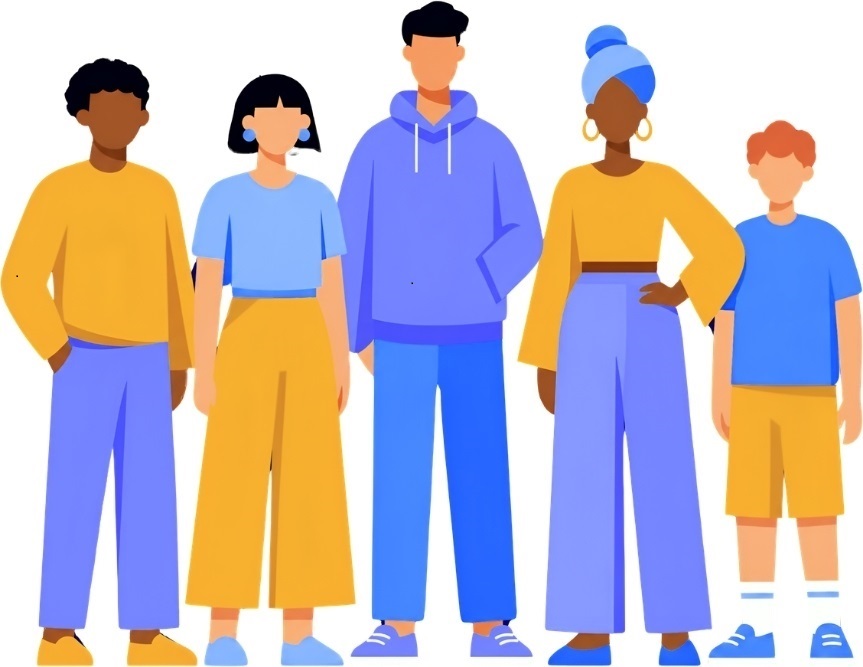 A group of illustrated young people